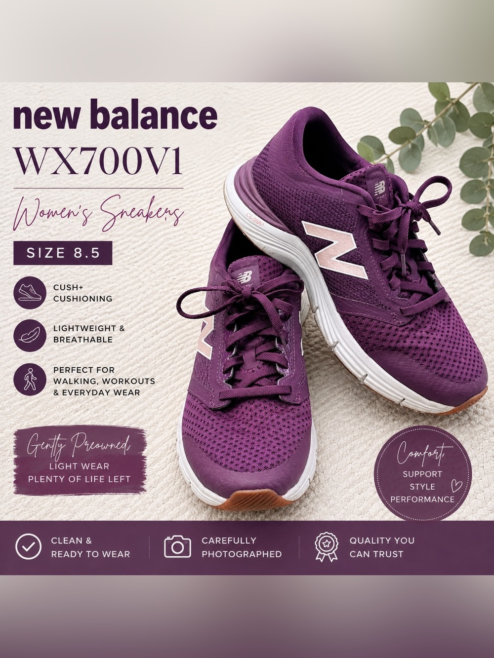New Balance WX700V1 Purple Walking Running Shoes Women’s 8.5